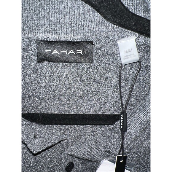 Tahari Polo Sweater Wool Blend Mens Medium Collared Knit Gray Preppy Casual NWT - Picture 7 of 16